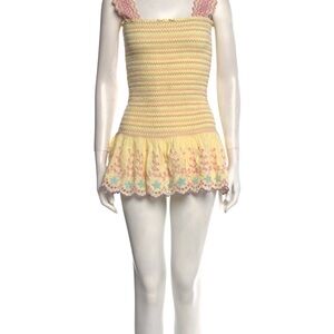 LoveShackFancy Yellow and Pink Eyelet Mini Dress